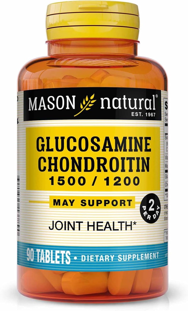 MASON NATURAL Glucosamine Chondroitin 1500/1200 2 Vitamin C ilə Gün - Birləşdirilmiş Flexability və Mobility *, 90 Capsules