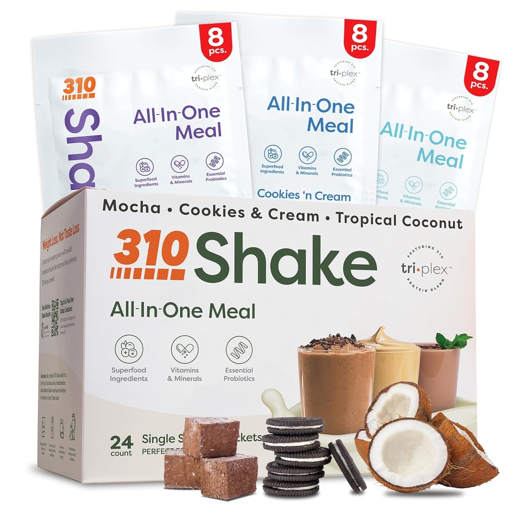 310 Nutrition - All-In-One Meal Replacement Shake - Ny Formel med Fiber Rich Vegan Superfood Blend - Naturliga sötningsmedel - Low Carb Shake, Keto & Paleo Friendly - Gluten Free - 26 Vitaminer och mineraler - Variety Shake Box