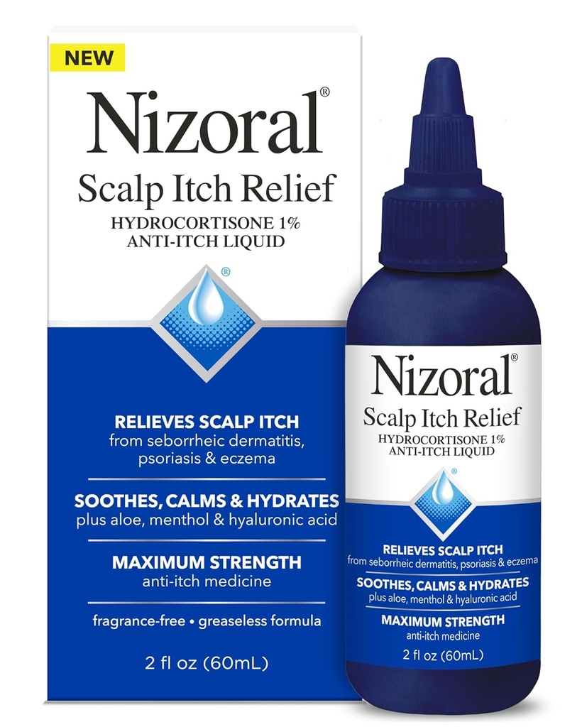 Nizoral Scalp Itch Relief Liquid - Relieves Scalp Itch és Soothes, Calms és hidrates maximális hatáserősségű anti- Itch medicine (Hydrocortisone 1%), 2 Fl Oz