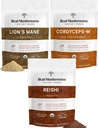 Real Mushrooms Peak Performance Bundle - Lion's Mane + Reishi + Cordyceps-M Certified Organic Mushroom Powders for Vitality, Immunity & Longevity