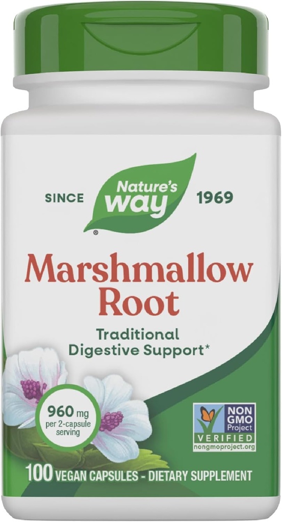Příroda 's Way Marshmallow Root - Marshmallow Root Supplement for Traditional Digestive Soothing * - Gluten- Free, Dairy- Free & Vegan - Easy- Swallow Kapsle - 100 Kapsle (Balení květen Vary)