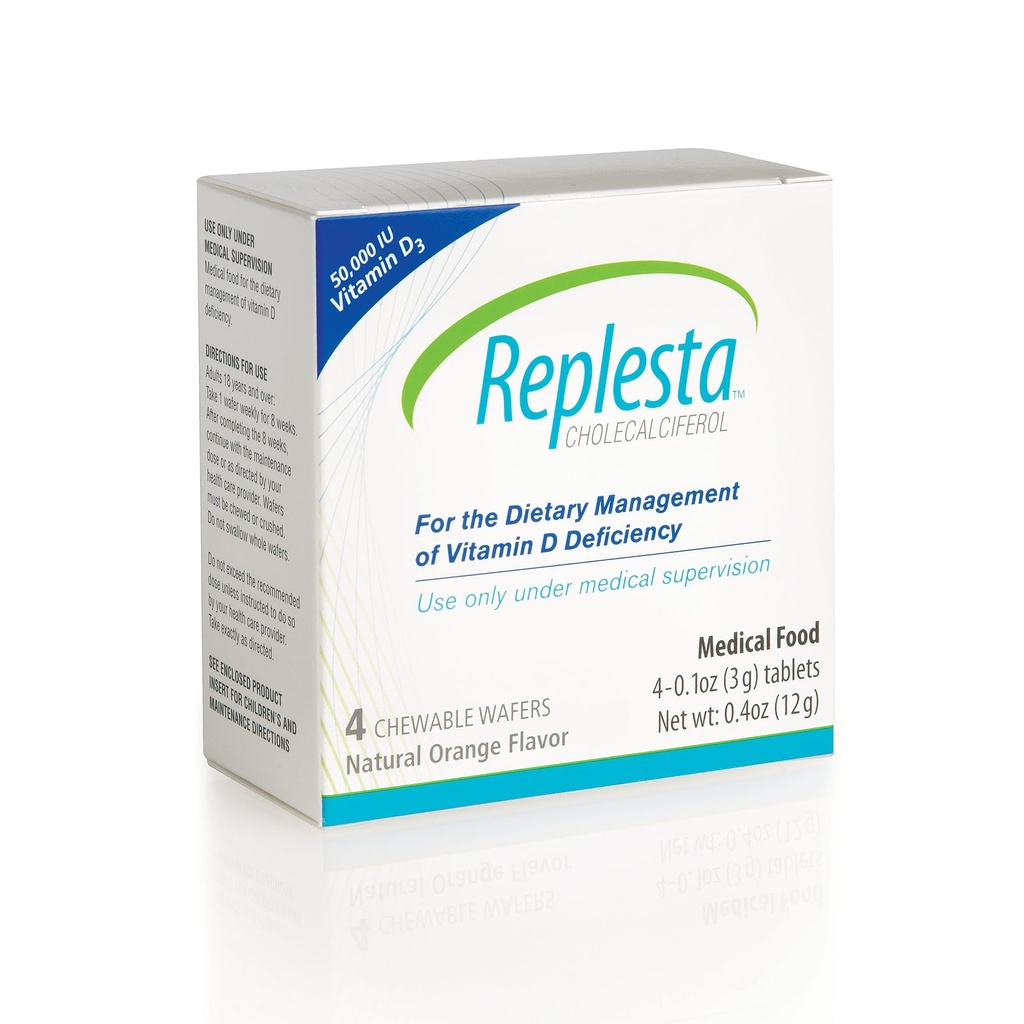 Replesta 50,000 IU Vitamin D3 Cholecalciferol, for Vitamin D Deficiency, Once-Weekly Chewable Wafer, Non-GMO, Natural Orange Flavor, 4 Count (Pack of 1)