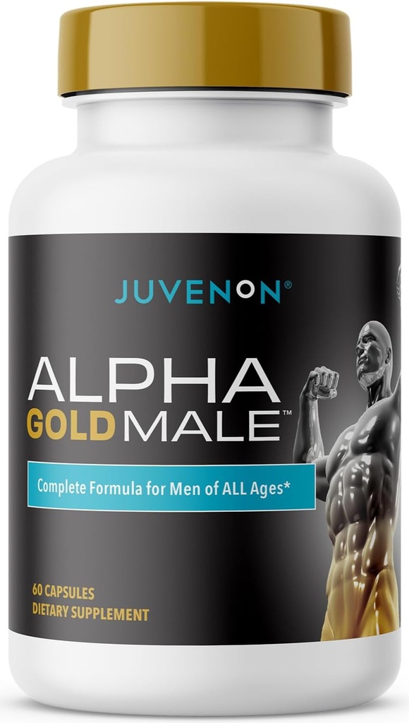 Juvenon Alpha Gold Male Testosterone Booster for Men - T-Support & Male Vitality with KSM-66 Ashwagandha + Fenugreek + Boron Citrate + Saw Palmetto, Non-GMO Vegetarian Capsules