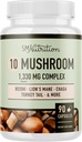 10 Mushroom Complex Supplement | 1300+ MG Blend with Lions Mane, Turkey Tail, Cordyceps, Reishi, Shiitake, Maitake, Chaga & White Button Mushroom | Supporto Immune & Adaptogen | 90 C