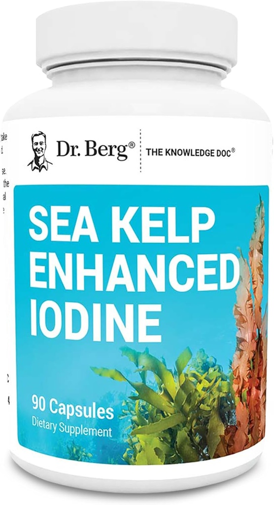 Dr Berg Sea Kelp Förbättrad jod - 200 mcg Premium jod - Seaweed Blend innehåller Klamath Blue-Green Algae & Sea Kelp - 90 kapslar