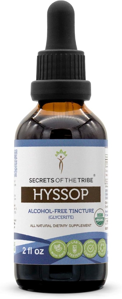 Hyssop USDA Organic | Extracto sen alcohol, gotas de herbas de alta potencia | Feito de Hyssop orgánico 100% certificado (Hyssopus officinalis) Dried Herb (2 oz)