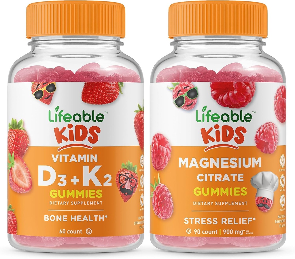 Levensbaar Vitamine D3 + Vitamine K2 Kids + Magnesium Kids, Gummies Bundle - Grote Proeverij, Vitamine Supplement, Glutenvrij, GGO-vrij, Kauwbare Gummy