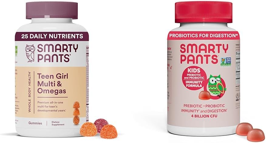 SmartyPants dospívající dívka multivitaminové gumy: Omega 3 Fish Oil (EPA / DHA), Vitamin D3, C, Vitamin B12 & Kids Probiotic Immunity Gummies: Prebiotika a Probiotika pro stravitelné zdraví