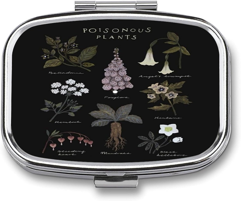 Metal 2 Commissage Pill Organizer Travel Friendly Portable Compact Pill Box Cute Pill Case to Hold Vitamins, Fish Oil, Supplements, Meds, Tablet for Purse, Pocket. (Mérgező növények)