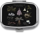 Metal 2 Compartimento comprimido organizador de viagem amigável portátil compacto caixa de pílulas bonito caso para segurar vitaminas, óleo de peixe, suplementos, remédios, Tablet para bolsa, bolso. (plantas venenosas)