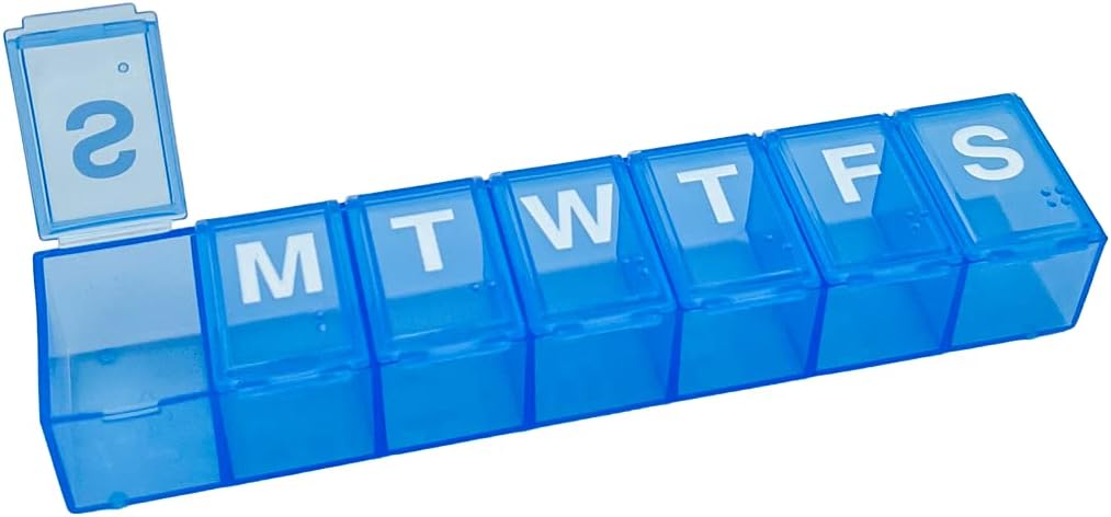 Basic Care Weekly (7-Dag) Pillen Organisator, Vitamine Planner, En Medicine Box, Medium Compartments, Blauw