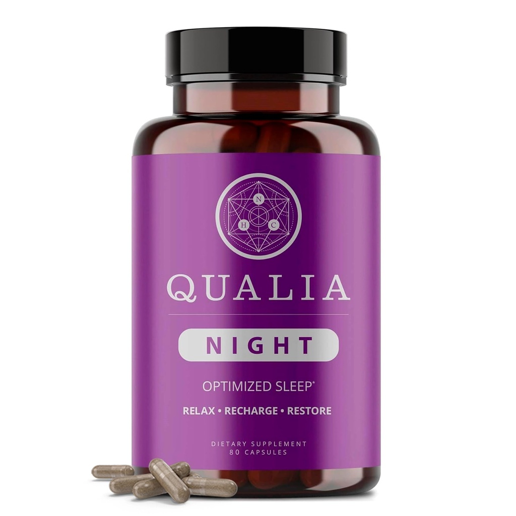 Qualia Life Sciences Qualia Night Sleep Aid | Non-Habit Forming | Science-Backed Supplement for Deep Refreshing Sleep | Melatonin-Free, Vegan, Non-GMO, Gluten-Free 80 Count | (1 Month Supply)