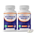 Vitamatic Magnesium Malate 2000mg per Serving - 90 Vegetarian Tablets - Added B6 for Maximum Absorption - Supports Muscle, Joint, and Heart Health* (2 Bottles, Unflavored)