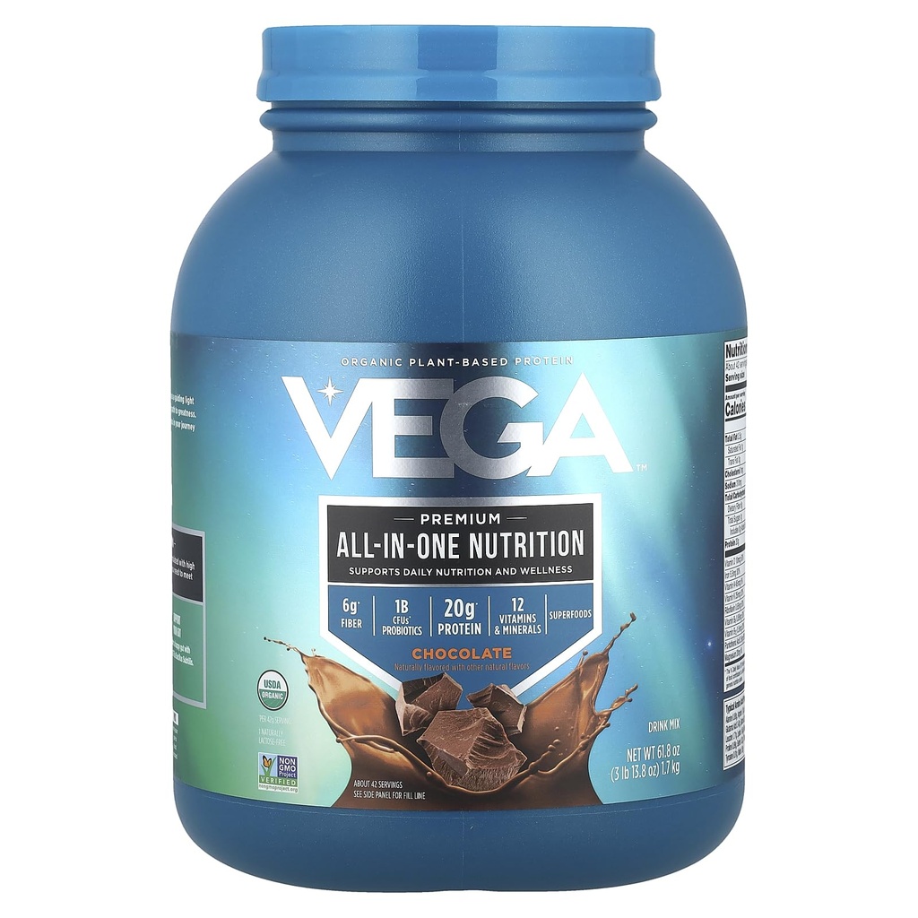 Vega All-in-One Nutrition Organic Vegan Protein Powder – Chocolate, 20g Protein Meal Replacement Shake– 3.86 lbs (42 Servings)