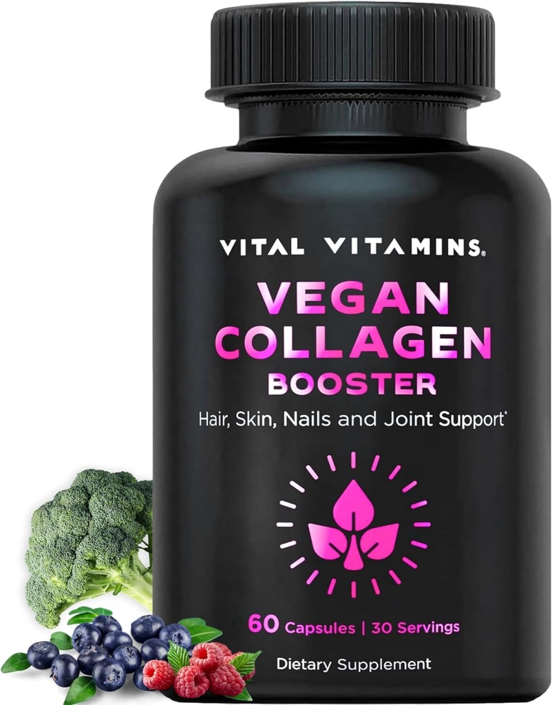 Vitals Vitamin Vegan Collagen Branson - Silica ve Hyaluronic Asit - Plant-Based Collagen Supplements - Supports Hair, Skin, Nails & Commons - 60 Capsules