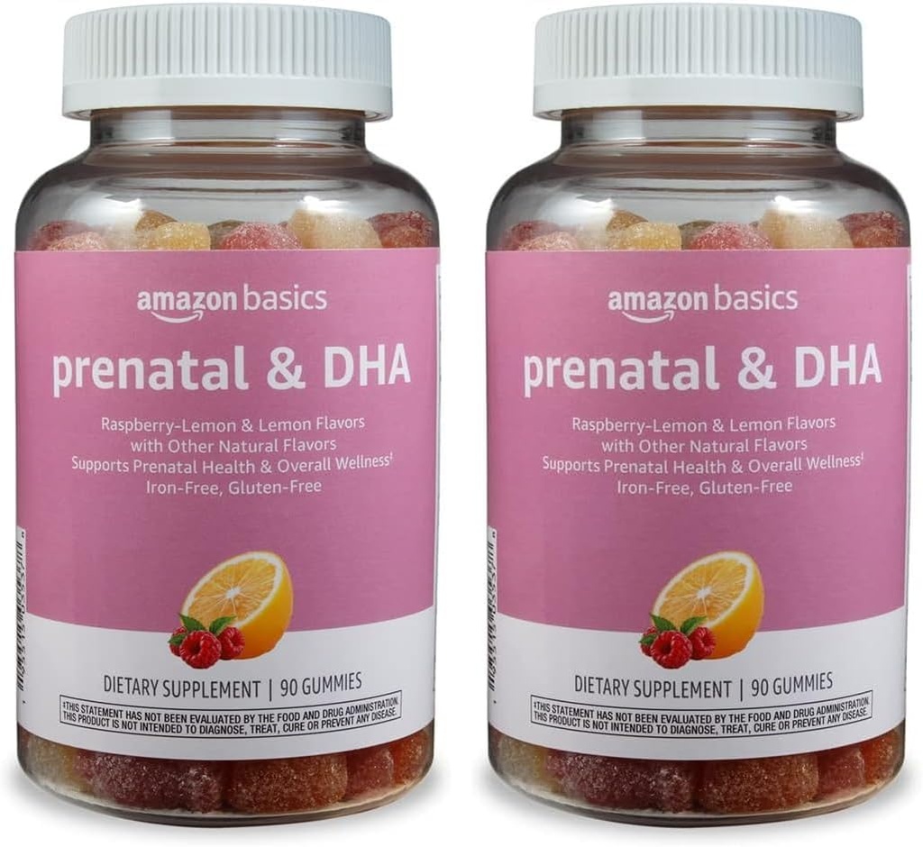   Basics Prenatal & DHA Gummy, Rasberry & Lemon Flavor, 90 Count (Previously Solimo) (Pack of 2)