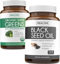 Super Greens " Black Seed (2-Month Supply) Greens Oil Synergy Bundle of Organic Super Greens Powder - Complete Superfood (120 Capsules) " Black Seed Oil - Cold-Pressed Nigeilla Sativa (120 Caps)