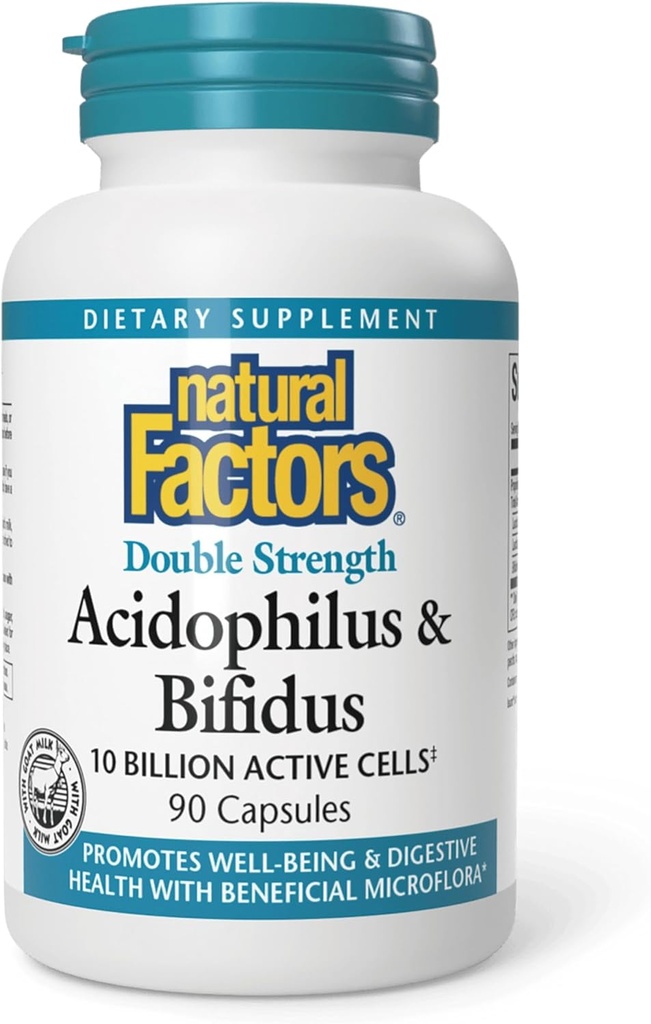 Natural Factors, Acidophilus & Bifidus Double Strength, Probiotic and Prebiotic Formula, 90 Capsules