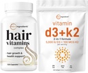Micro Ingredients Vitamin D3 5,000iu + K2 100mcg Softgels & Hair Vitamins Complex Capsules Bundle 2 Pack | Essential Sunshine Vitamins | 14-i-1 Avancerad hårtillväxtstöd