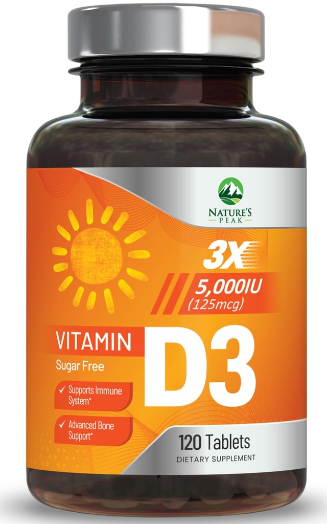 Vitamin D3 5000iu (125 mcg) Per Serving - 3X Strength Immune Health Support Vitamin D Dietary Supplement for Bone, Teeth, Muscle - Vit D, Vegan, Gluten Free, Raspberry Flavor - 120 Chewable Tablets