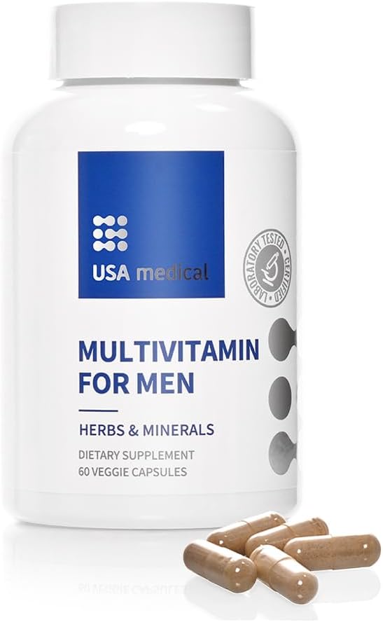 Mäns multivitaminkapslar - komplett vitamin och mineraltillskott för dagliga mäns hälsa med såg Palmetto, Lycopene och Zink - Prostata hälsa, energi och sömn | 60 kapslar