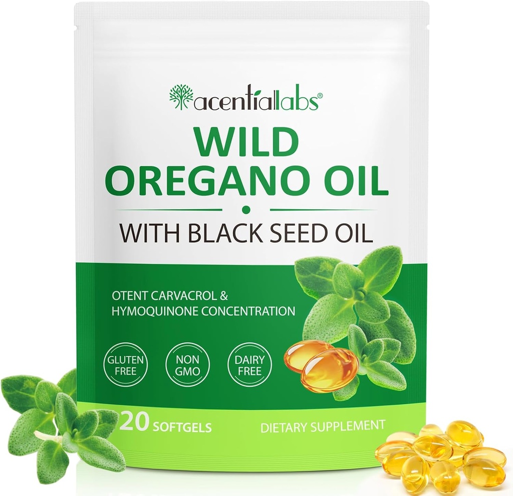 Oregano softgels eļļa, 120 graven Oregano Oil papildkapsulas, Oregano Oil Kapsulas, 165mg Carvacrol, 2 in 1 6000mg Oregano eļļa ar melno sēklu eļļu 200mg