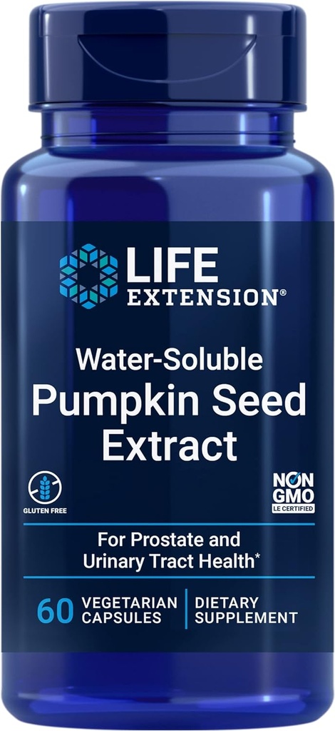 Life Extension Water-Soluble Pumpkin Seed Extract, främjar Prostate & Urinary Tract Health, Bladder Health Support, Män, Kvinnor, Glutenfri, Icke-GMO, Vegetarian, 60 kapslar