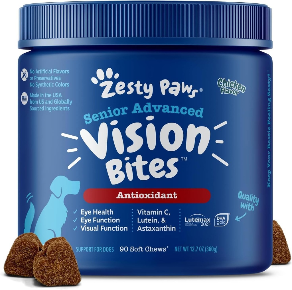 Zesty Paws Eye Supplement for Dogs - Vision Support with Antioxidants & Омега 3 Жирні кислоти - 90 Chews