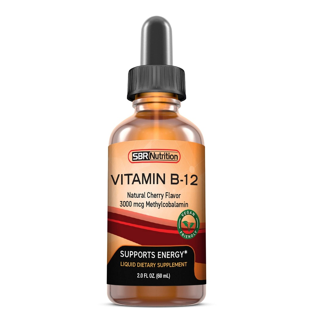 SBR Nutrition Vitamin B12 Sublingual Liquid Drops - Methylcobalamin, VIT B 12 Supports Energy, Max Absorption, 3000mcg Per Serving, 60 Servings, Non-GMO, Vegan Friendly, Manufactured in The USA