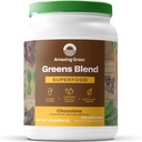 놀라운 잔디 그린 슈퍼 푸드 분말 : Digestive Enzymes & Probiotics, Organic Spirulina, Chlorella 및 Beet Root Powder, Chocolate, 100 서빙과 녹색 분말