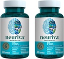 NEURIVA Plus Brain Supplement for Memory, Focus & Concentration + Cognitive Function with Clinicly Tested Nootropics Phosphatidylserine and Neurofactor, VIT B6 & B12, 30 Count Capsules (2 Pack)