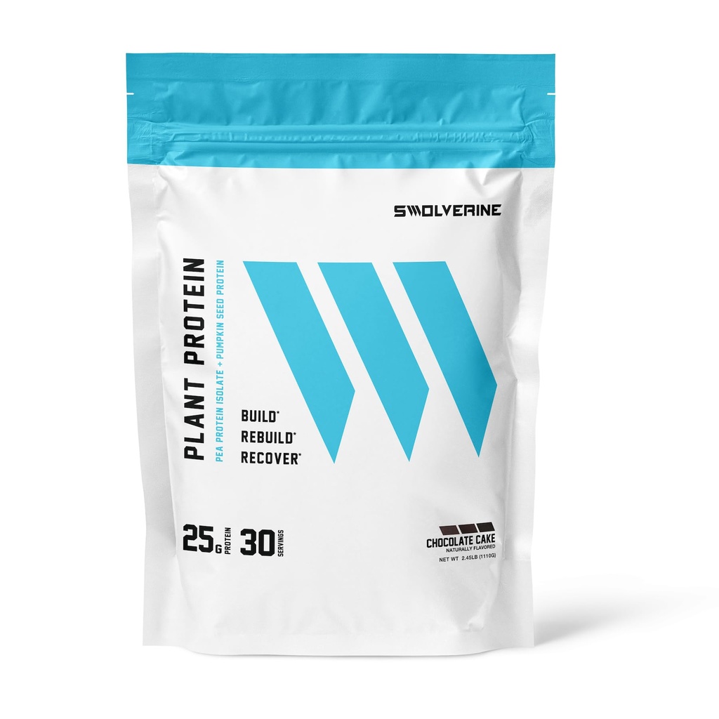 Swolverine Plant Protein | 100% Vegan, Plant-Based Protein Powder, Pea Protein Isolate, Pumpkin Seed Protein, 25G Protein, 30 Servings Chocolate Cake Flavor (Chocolate Cake)