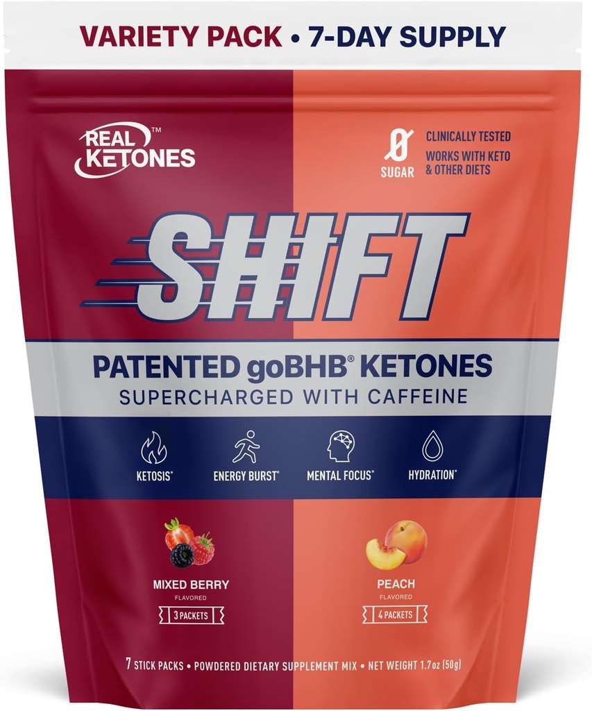 Real Ketones BHB Exogenic Ketones Drink Mix Packets Keto Electrolytes Powder Packets No Sugar with 4 Main Fasting Electrolytes Plus Hydrating Patented Keto BHB - 7 Count Peach, Mixed Berry