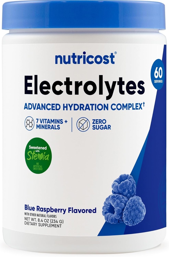 Nutricost Electrolyte Complex prášok (60 porcie, modrá malina) - Hydratácia Supplement Drink Mix s vitamínmi a minerálmi