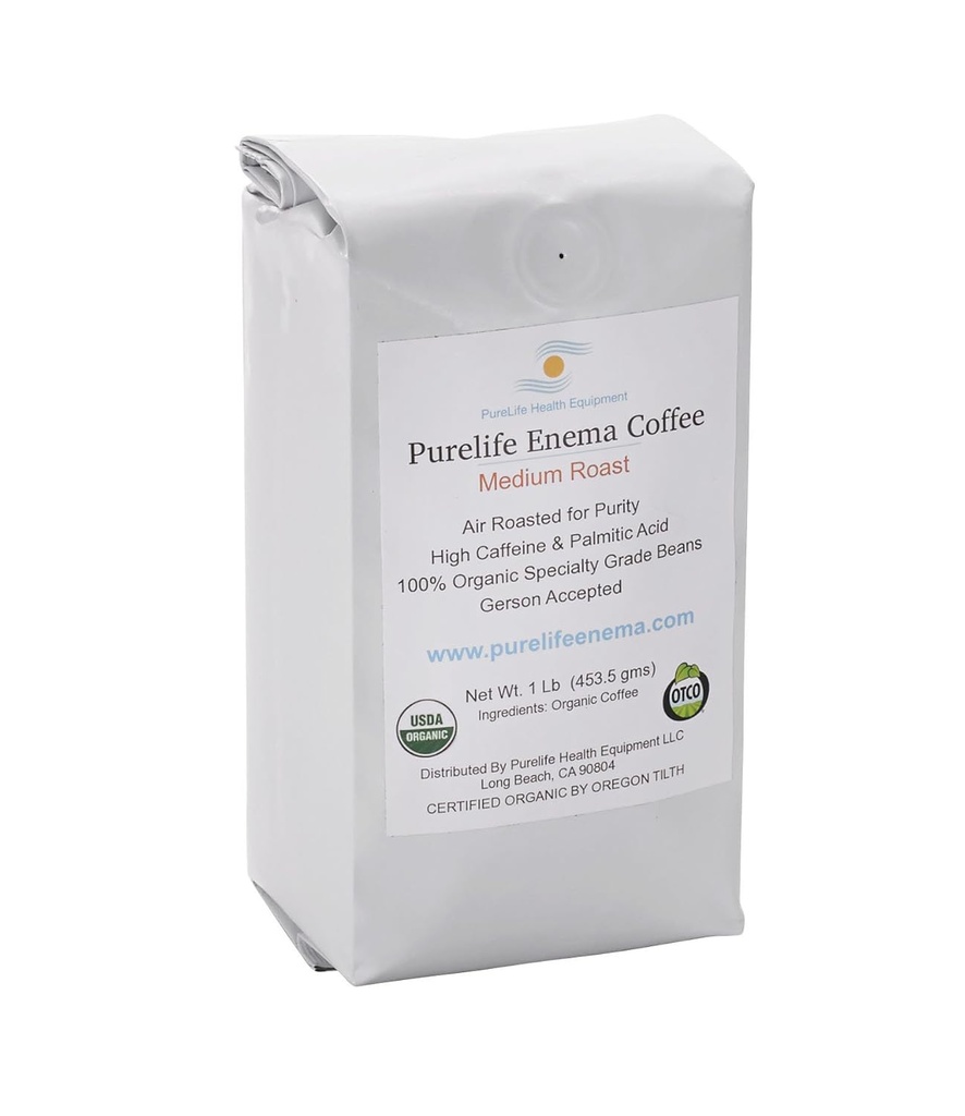 Purelife Organic Enema Coffe- Medium Air Roast - Lab Testet - Mold / Mycotoksin Free - Anbefalet af Gerson - Pre-Ground