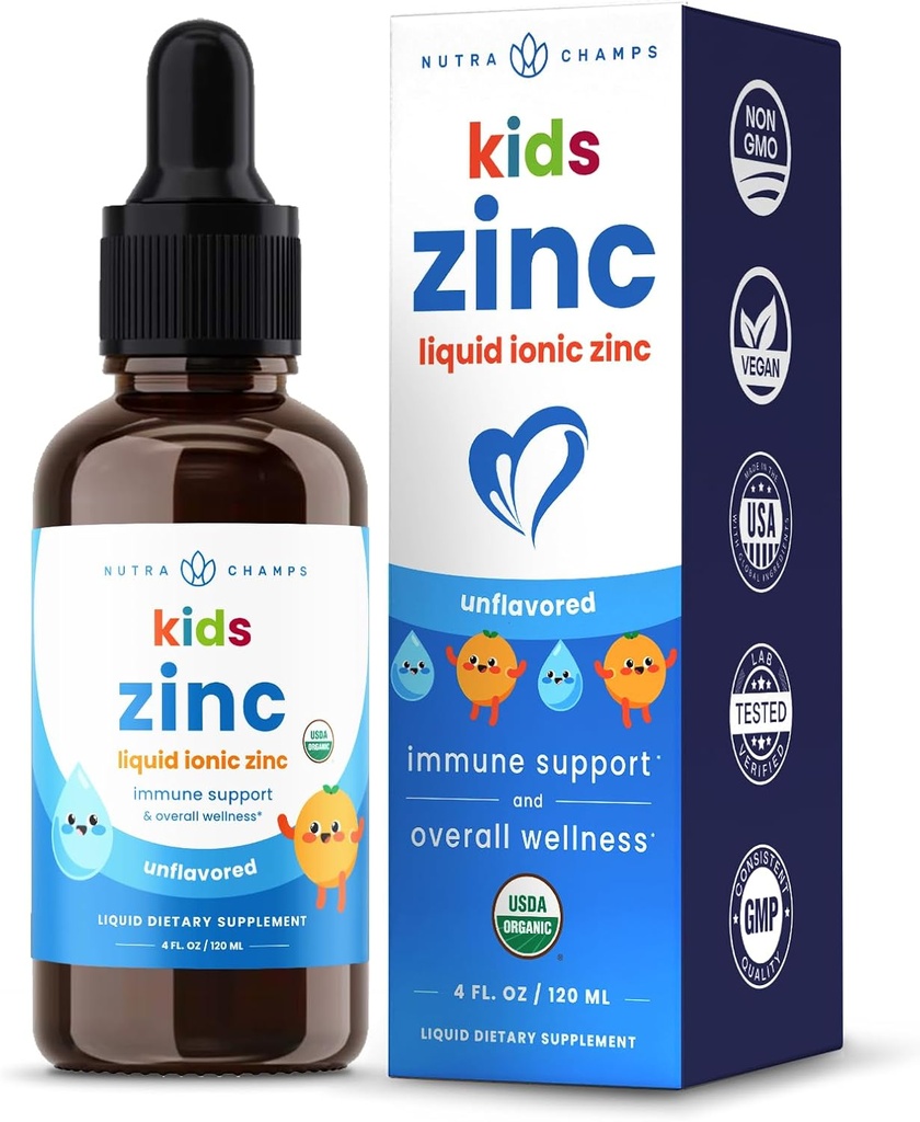 NutraCharks Liquid Zinc llança per a nens, iònic Zinc deixa millorada amb vitamina C per a nens, un oz, Vegan i no-GMO, T mandarine, 60 Servings, 2 de mes
