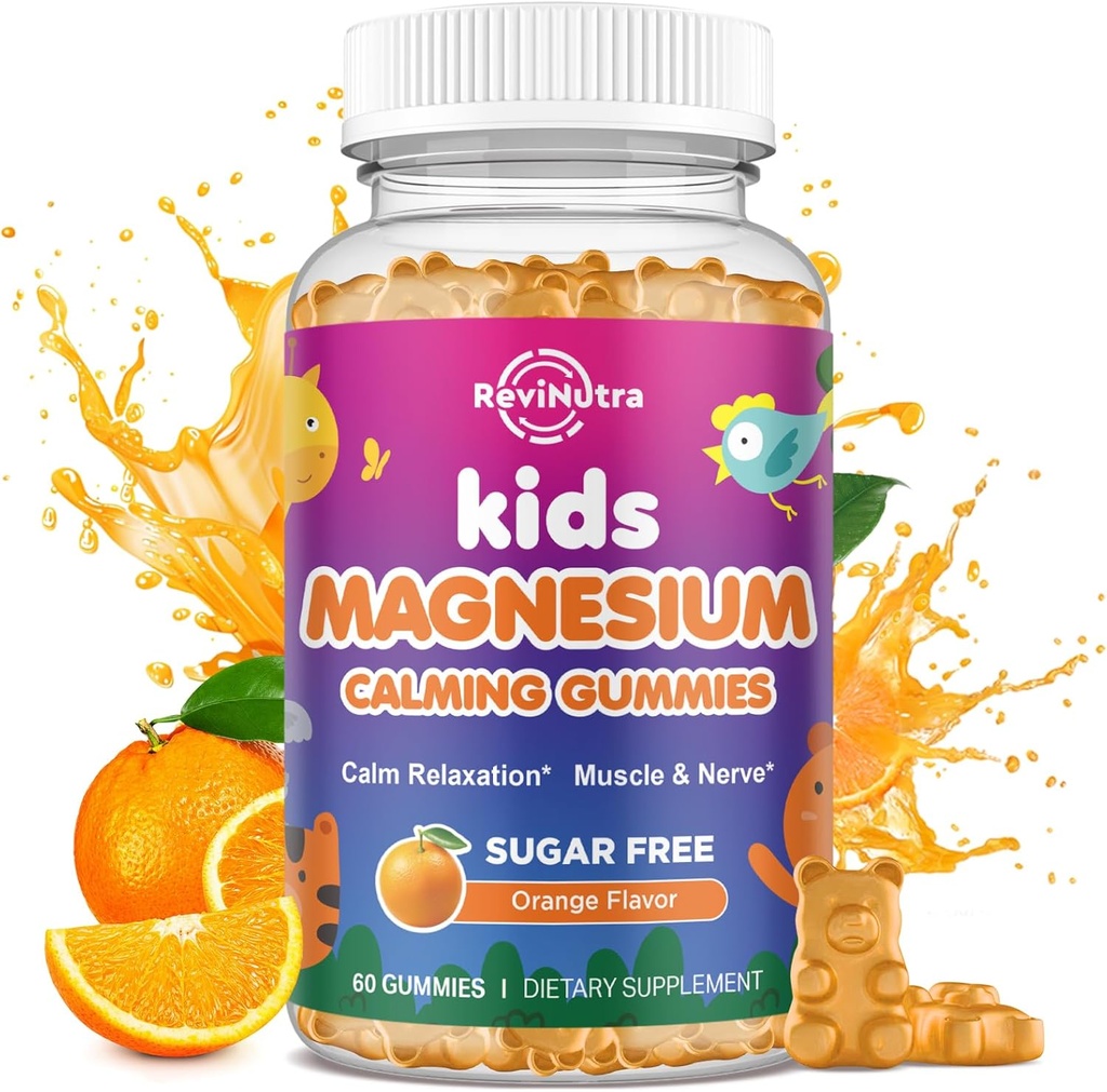 Calm Magnesium Gummys for Kids - Magnesium Glycinates 睡眠,脑,免疫和骨健康补充剂 - Gummys Gummys Gummys for Kids and Adults - Vegan Sugar Free Orange 60ct