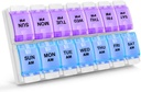 Sukuos AM PM Săptămânal 7 zile Pill Organizator, 2 ori o zi Pilula cutie cu Artrită Button Push prietenos, Cazuri de medicamente pentru vitamina / ulei de pește / Suplimente, Ușor de curățat (Purple & Blue)