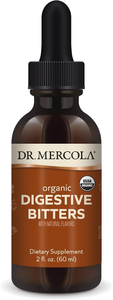 Dr. Mercola Organic Digestive Bitters Liquid Drops - Digestive Health Support - Alkol Özgür Formula - Özellikler Burdock Root, Dandelion Leaf, Fennel Seed & More - 2 fl. oz. (30 hizmet)