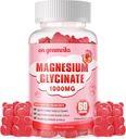 Magnesium Glycinate Gummies 1000mg - Zuckerfreie Magnesium Kalium-Ergänzung mit Vitamin D, B6, CoQ10 für ruhige Stimmung & Schlaf-Unterstützung - 60 Erdbeergummis