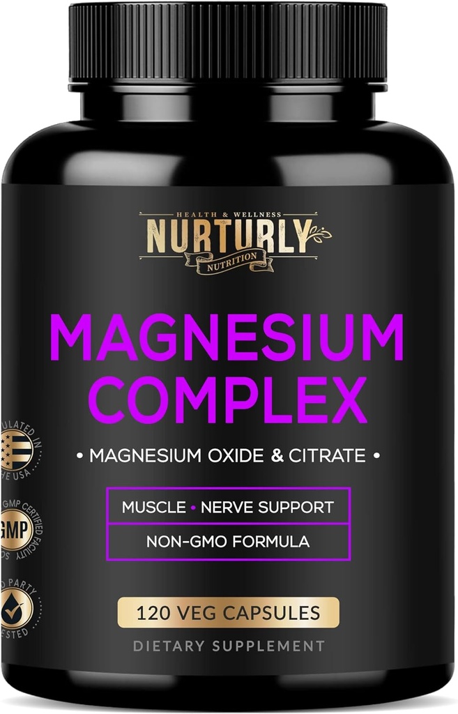 Magnesium Citrat & Oxid 500 mg Complex Supplement - høy absorpsjon Maksimal styrke - bidrar til å støtte bentetthet og styrke, muskler, energi og søvn - 120 Vegankapsler