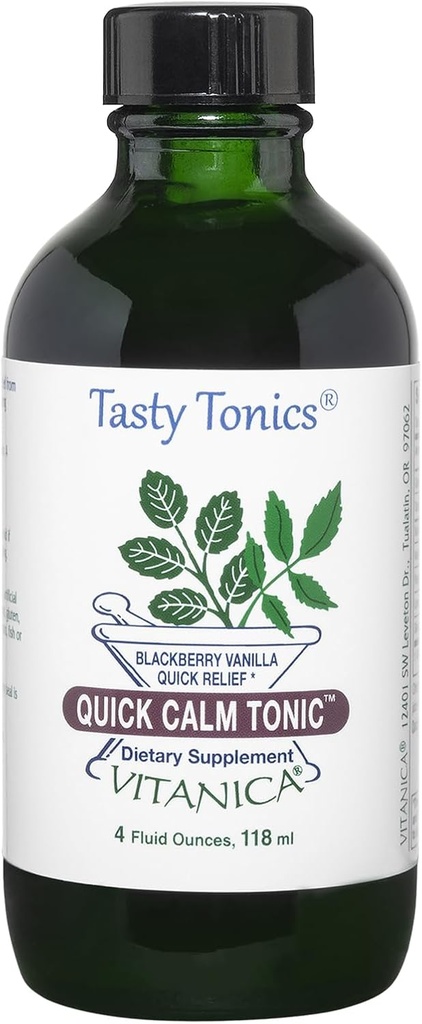 Vitanica Quick Calm Tonic - Supliment de suport pentru stres - Suplimentul Herbal cu Lavender, Root Valerian, Root Kava & Passionflower Herb - BlackBerry Vanilla - Pro Logo - 4 Fl Oz (118 ml)