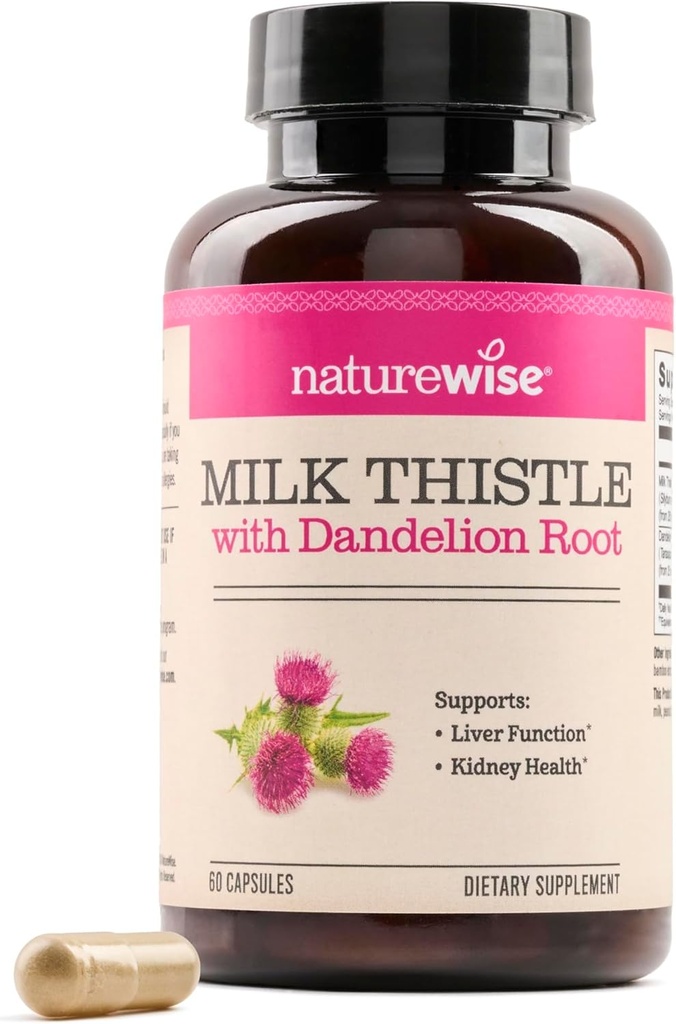 NatureWise Milk Thistle with Dandelion Root - Silymarin - Antioxidant Lever- en Niergezondheid Support Supplement - Vegan, Non-GMO, Glutenvrij - 60 Tellen[60-Dagvoorziening]