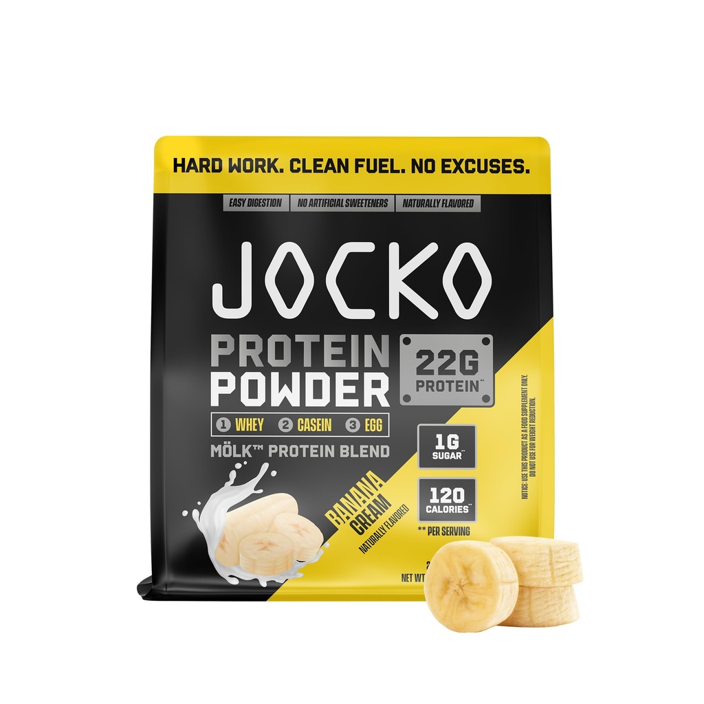 Jocko Fuel Whey Protein Powder, Banana Cream, 22g Protein, Digestive Enzymes + Probiotic Blend, No Sugar Added, with Essential Amino Acids + Electrolyte Minerals, 28 Servings