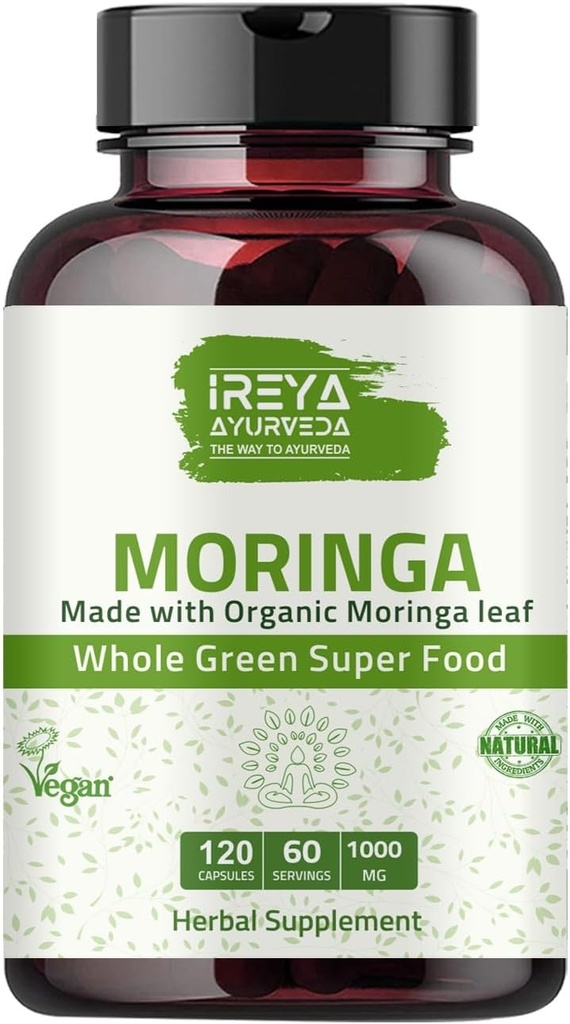 Moringa Capsule 1000 mg (120 Kapsule), Moringa Powder Kapsule vyrobené z organickej Moringa Leaf Powder