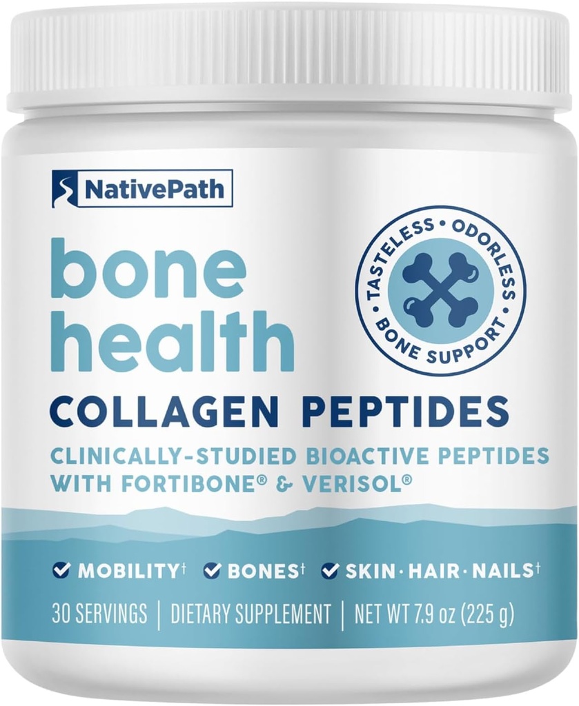 NativePath Bone Health Kolagen Peptides, tipa 1 in 3, z Fortibone in Verisol, 7,9 Ounce, 30 Servinges