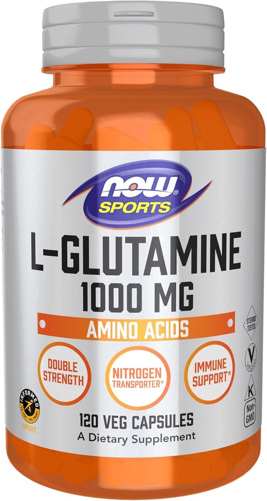 现在食品运动营养,L-Glutamine,双强1000毫克,氨基酸,120维卡普尔