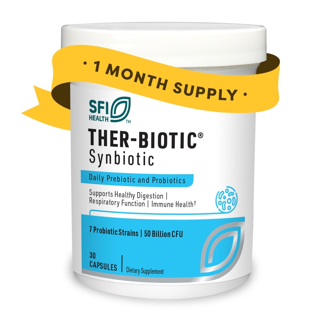 Klaire Labs SFI Health Ther-Biotic Synbiotic - Prebiotics and Probiotics for Women & Men - 50 Billion CFU Probiotic Capsules with Sunfiber - Digestive Health and Immune Support (30 ct)