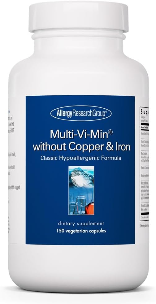 Al·ergy Research Group Multi-Vi-Min sense Copure i Iron - Multivitamin per a Men i Dones, complex Mineal, Nutrids actius, amb Iodeine - 150 Compte