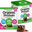 Orgain Organic Vegan Protein Powder, Creamy Chocolate Fudge - 21g Plant Protein, 6g Prebiotic Fiber, Low Carb, No Lactose Ingredients, No Added Sugar, Non-GMO, För Shakes & Smoothies, 10 Travel Packs